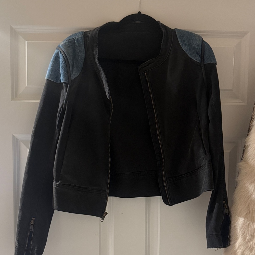 Unique Vintage Black and Blue Jean Jacket